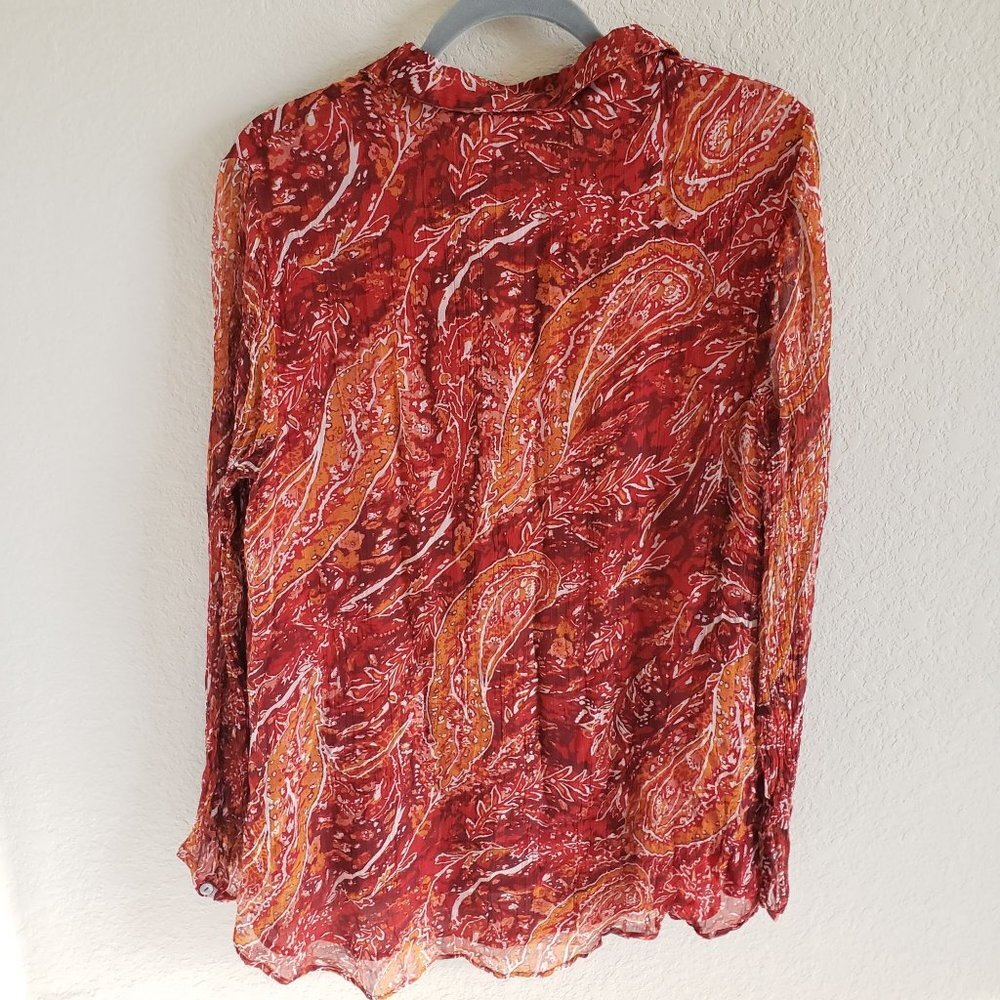 Soft Surroundings Women Size L Red Paisley Cheyla Tunic Button Top Lined Blouse - Picture 2 of 8